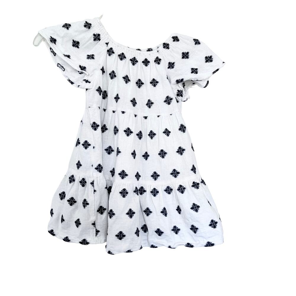 ZARA CREAM AND NAVY PRINTED SMOCKED COLLAR DRESS size 4/5